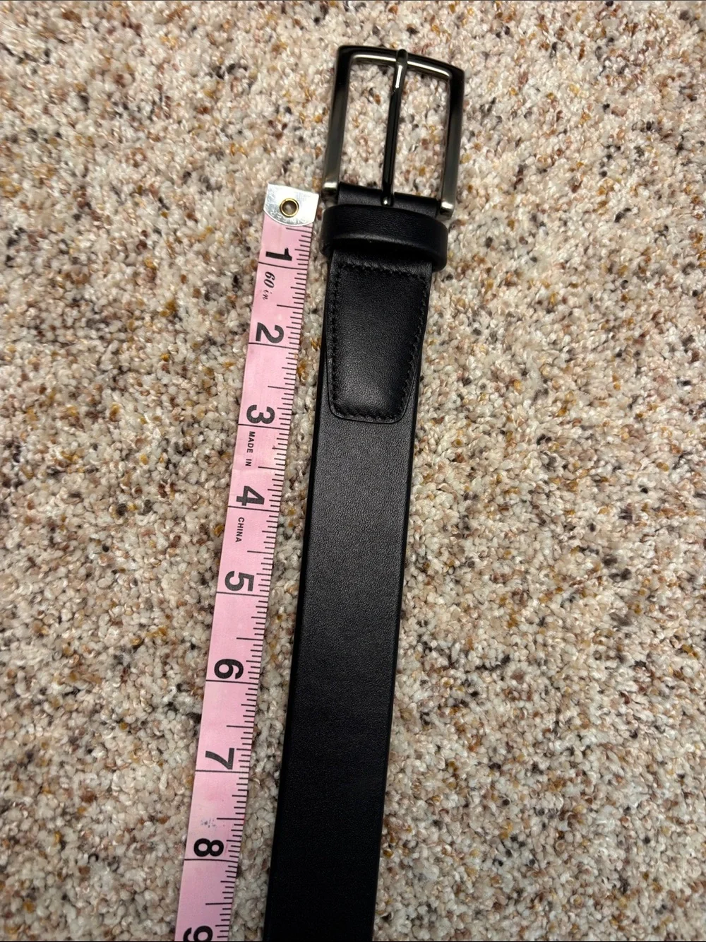 Perry Ellis Classic Black Leather Men’s Belt with Polished Buckle